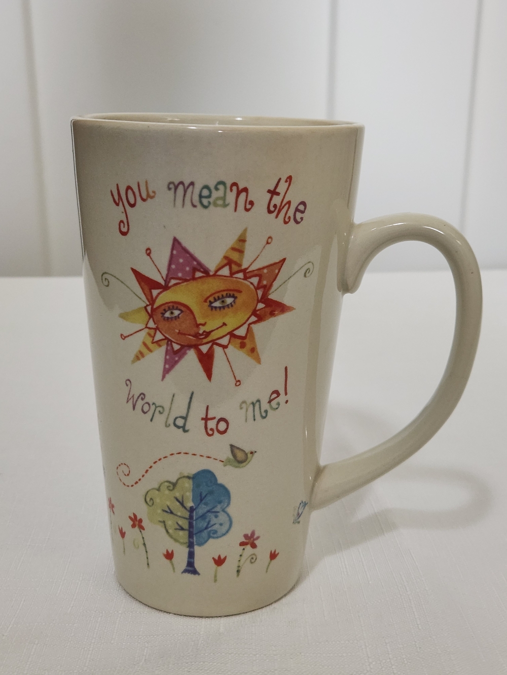 NATURAL LIFE Beige Mug with Multicolor Sun & Tree Illustration